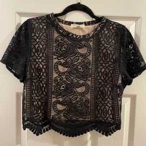 Black and nude lace top